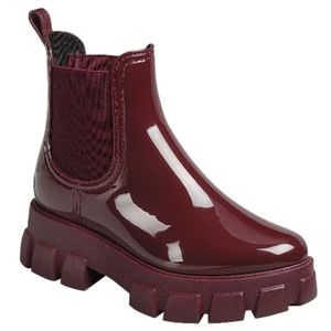 New Burgundy Wine Patent Chelsea Platform Rain Boots Ankle Booties